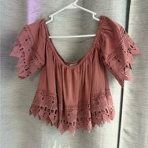 Lace Trimmed Pink Top